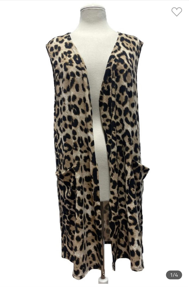 97 OT-M {Taking Trips} Brown Leopard Print Vest EXTENDED PLUS SIZE 1X 2X 3X 4X 5X