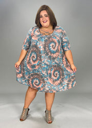 63 PSS-J {Adjust Your Focus} Brown/Coral Print Dress EXTENDED PLUS SIZE 3X 4X 5X