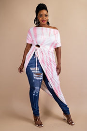 LD-K {Pink Icing} Pink/White Tie Dye Top w/Keyhole Side Tie PLUS SIZE 1X 2X 3X