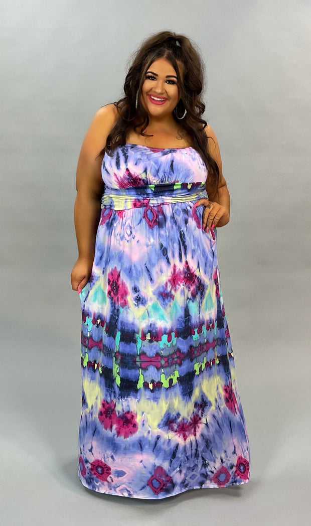 LD-V { Watercolor Wonder Strapless Multi-Color Long Dress PLUS SIZE 1X 2X 3X  SALE!!!!