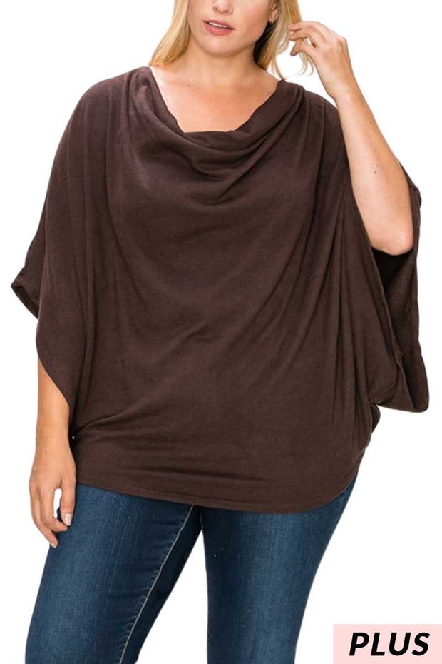 59 OR 26 SSS-E {Fashion Draped}  Brown Poncho W/Draped Neck PLUS SIZE 1X 2X 3X