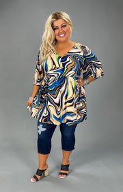 95 PSS-A {Looks So Easy} Navy Geo Print Babydoll Top