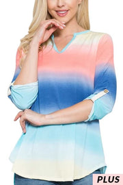 33 PQ-O {Fabulous Rainbow} Multi-Color Print V-Neck Top PLUS SIZE 1X 2X 3X