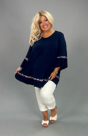 73 CP-C {Never Ending Story} NAVY Tunic w/Floral Contrast CURVY BRAND!!!  EXTENDED PLUS SIZE 4X 5X 6X
