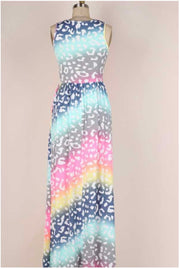 LD-Y {Spotted Rainbow}  SALE! Multi-Color Long Dress W/Spots PLUS SIZE 1X 2X 3X
