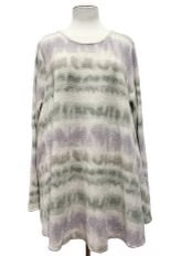 66 PLS-W {On A Cloud} Ivory Tie Dye Striped Fleece Top EXTENDED PLUS SIZE 3X 4X 5X