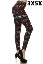 LEG-98  {Under The Pines} Black Snowflake Print Leggings EXTENDED PLUS SIZE 3X/5X