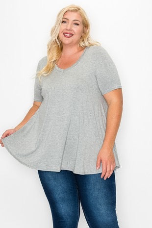 74 SSS-A {The Time Is Now} Heather Grey V-Neck Top EXTENDED PLUS SIZE 1X 2X 3X 4X 5X