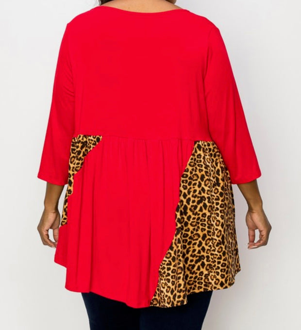 54 CP-Z {Carefree Living} Red/Leopard Print V-Neck Top CURVY BRAND!!! EXTENDED PLUS SIZE 4X 5X 6X