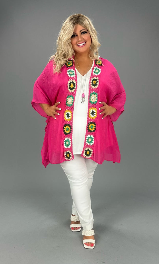 40 OT-A {Maybe Some Day} Umgee  SALE!! Hot Pink Kimono PLUS SIZE XL/1X  1X/2X