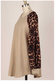 CP-G {Too Cute} Beige Knit Top Brown Leopard Sleeve PLUS SIZE XL 2X 3X ***FLASH SALE***