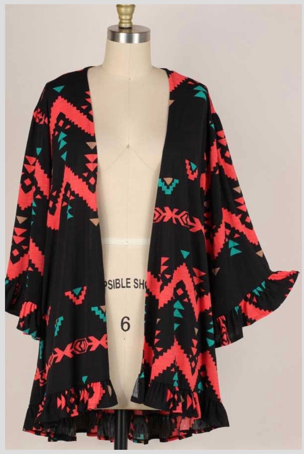 25 OT-H {Dream Walker} Black ***SALE***Aztec Print Cardigan PLUS SIZE 1X 2X 3X