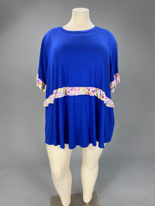 58 PSS-D {Appreciate You} Royal Blue Tunic w/Floral Contrast CURVY BRAND!! EXTENDED PLUS SIZE 1X 2X 3X 4X 5X 6X