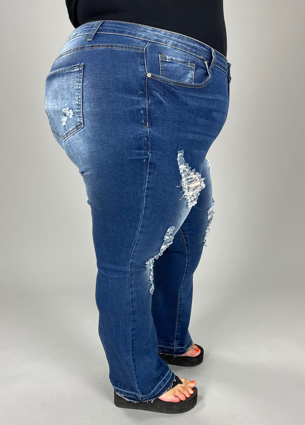 BT-Q {ELITE} Standard Bootcut Stretchy Denim Distressed Jeans