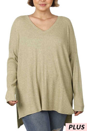 91 SLS-Z {See You There} Dusty Olive Ribbed V-Neck Top PLUS SIZE 1X 2X 3X