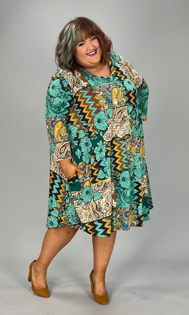 95 PQ-Z {Wear Your Confidence} Green Floral Print Dress EXTENDED PLUS SIZE 3X 4X 5X