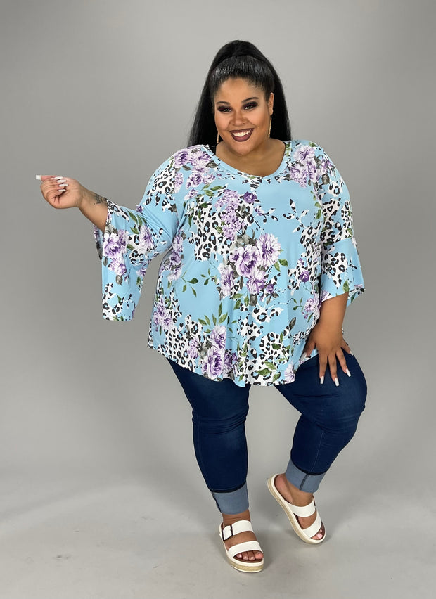 30 PQ-C {Fierce in Floral} Blue ***SALE***Multi Print Tunic EXTENDED 4X 5X 6X