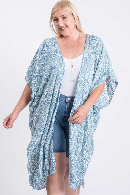 28 OT-S {Story Teller} Blue Zebra Print Kimono PLUS SIZE XL 2X 3X