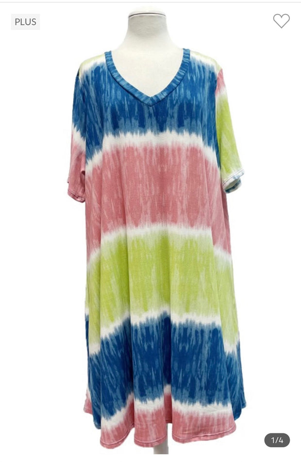 89 PSS-Y {Yesterday's Blessings} ***SALE***Pink Blue V-Neck Dress EXTENDED PLUS SIZE 3X 4X 5X