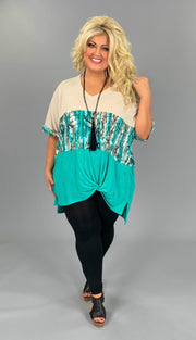 CP-S ( Wild Side) Mint & Beige Snake Skin Printed Top PLUS SIZE XL, 1X, 2X ***FLASH SALE!!