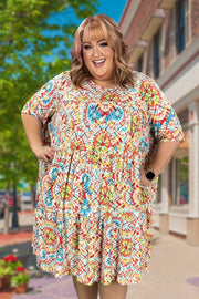 43 PSS-H {Only For Me}  SALE!! Red Tie Dye Tiered Dress EXTENDED PLUS SIZE 3X 4X 5X