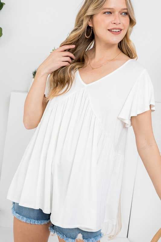 40 SSS-V {Be A Good One} Ivory V-Neck Babydoll Top PLUS SIZE XL 2X 3X