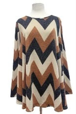 86 PLS-G {City Secrets} Brown Chevron Print Top EXTENDED PLUS SIZE 3X 4X 5X