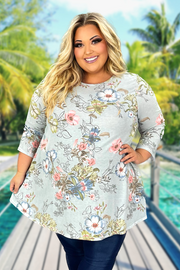 93 PQ-R {Darling Like This} Blue Floral Top w/Pockets EXTENDED PLUS SIZE 3X 4X 5X