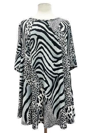 59 PSS-C {Inspire Others} Grey Mixed Animal Print Top EXTENDED PLUS SIZE 4X 5X 6X