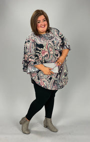 28 PQ-L {Not Surprised} Black Multi Paisley Print Tunic EXTENDED PLUS SIZE 3X 4X 5X