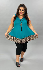 64 SV-O {Wish You Were Here} SALE!! Leopard Hem Teal Tunic PLUS SIZE 1X 2X 3X