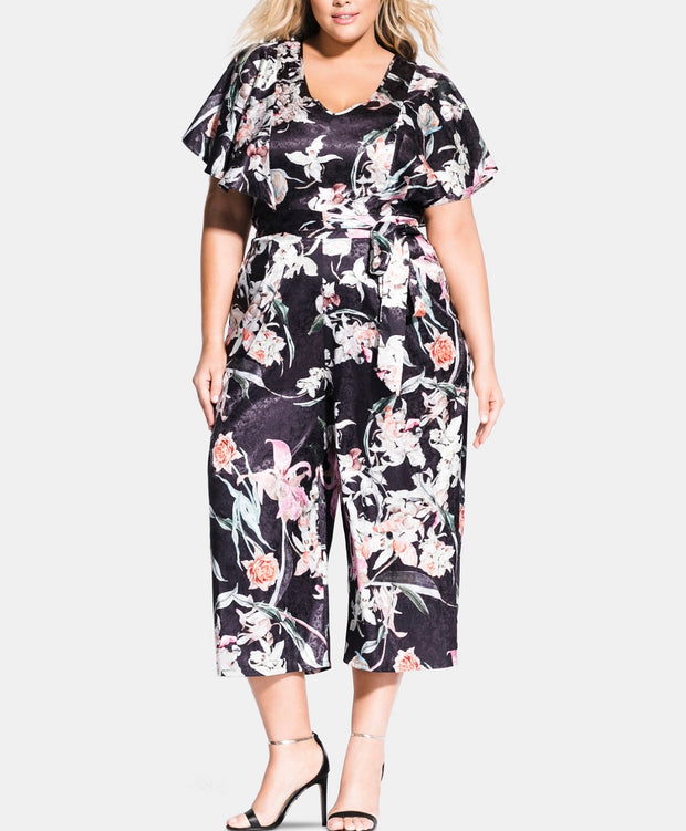 LD-Z  M-109 {City Chic}  Floral Print Satin Jumpsuit