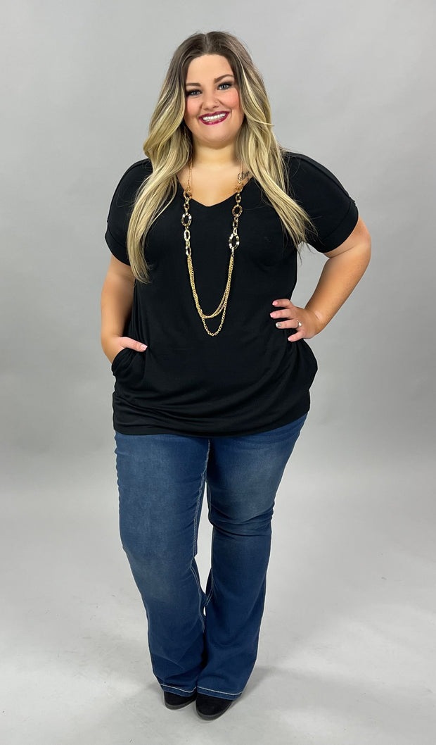 95 SSS-E {One Glance Says It All} Black V-Neck Tunic PLUS SIZE 1X 2X 3X