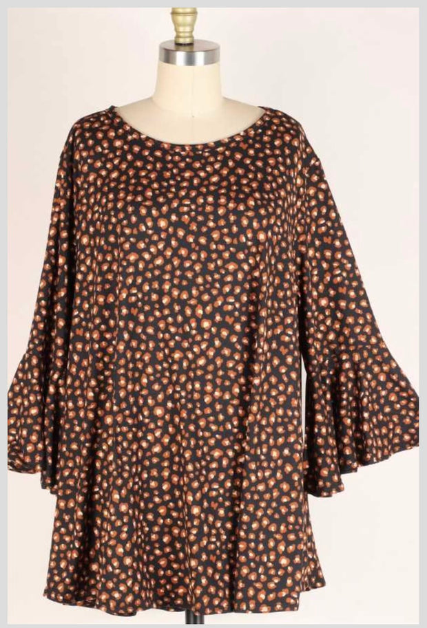 93 PQ-B {No Competing} Black/Brown Animal Print Top EXTENDED PLUS SIZE 3X 4X 5X