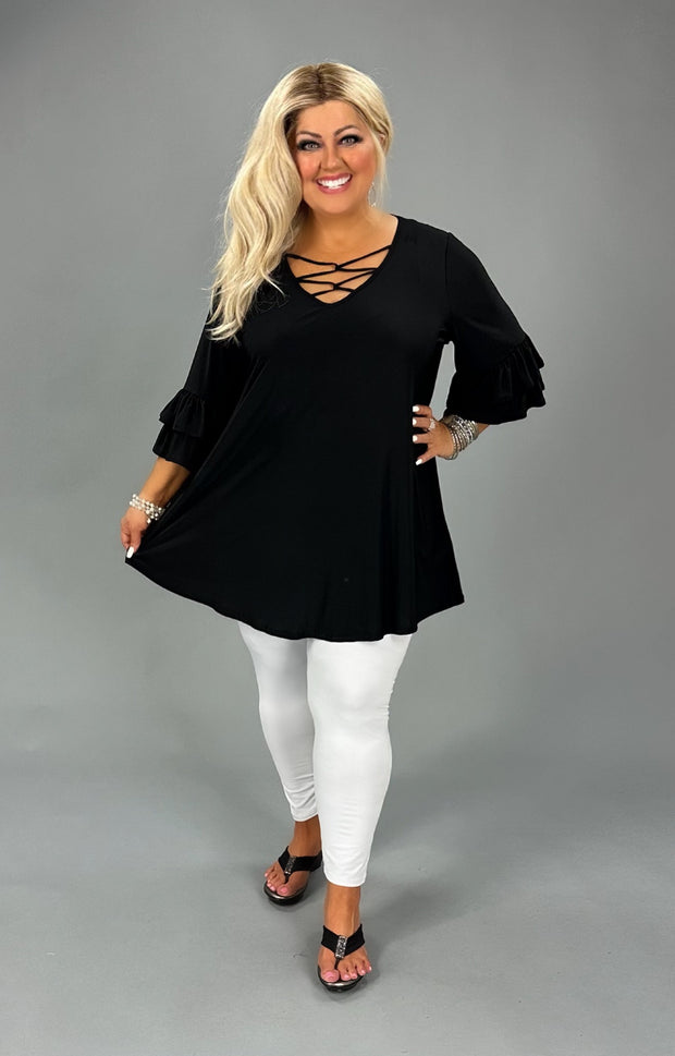 22 SQ-A {Happy Curvy} Black Caged Neck Tunic CURVY BRAND!!! EXTENDED PLUS SIZE 3X 4X 5X 6X