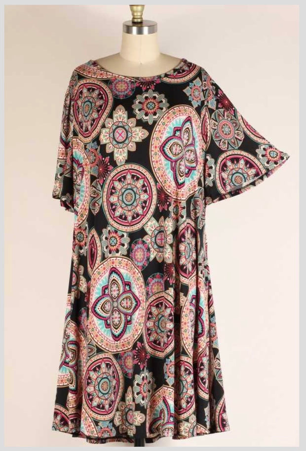 28 PSS-V {Connections} Black/Multi Print Dress EXTENDED PLUS SIZE 3X 4X 5X