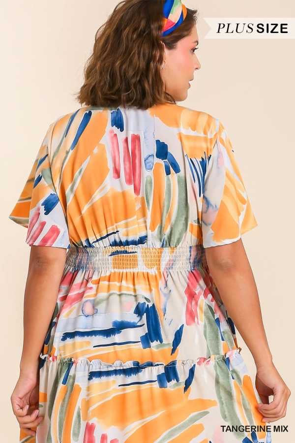 LD-M {Art Inspiration} Umgee SALE!! Tangerine Tiered Midi Dress PLUS SIZE XL 1X 2X