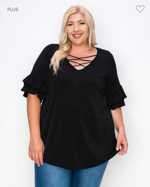 22 SQ-A {Happy Curvy} Black Caged Neck Tunic CURVY BRAND!!! EXTENDED PLUS SIZE 3X 4X 5X 6X