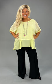 40 CP-A {Lemoncello}} Umgee Yellow Swiss Dot Chiffon Top PLUS SIZE XL 1X 2X