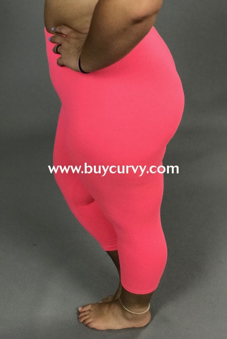 LEG-56 {Sun Solutions) Neon Pink Butter Soft Full Length Leggings Plus Size