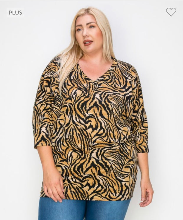 55 PQ-A {Safari Party} Tan Tiger Print Tunic EXTENDED PLUS SIZE 3X 4X 5X