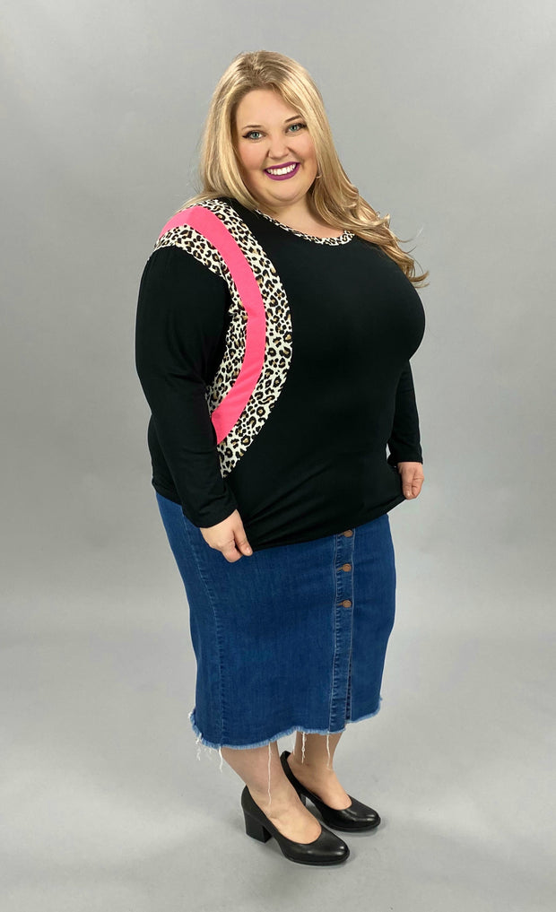 24 CP-L {Lucky In All}  Black Pink Leopard Detail Top PLUS SIZE XL 2X 3X