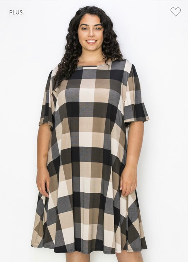 83 PSS-B {Business Affair} Taupe/Black Plaid Dress EXTENDED PLUS SIZE 3X 4X 5X