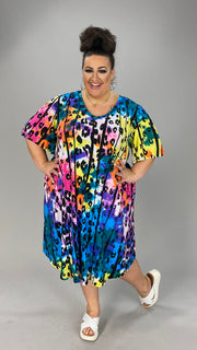 53 PSS-L {Splatter & Spot} Fuchsia Multi Animal V-Neck Dress EXTENDED PLUS SIZE 3X 4X 5X *** FLASH SALE***