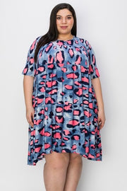 69 PSS-B {Fun Memories} Navy Animal Print Tiered Dress EXTENDED PLUS SIZE 3X 4X 5X