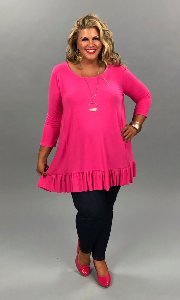 56 PQ-T {Pink Energy} Fuchsia Tunic w Ruffle SALE!! Hem PLUS SIZE XL 2X 3X