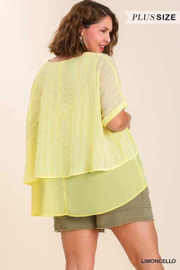 40 CP-A {Lemoncello}} Umgee Yellow Swiss Dot Chiffon Top PLUS SIZE XL 1X 2X