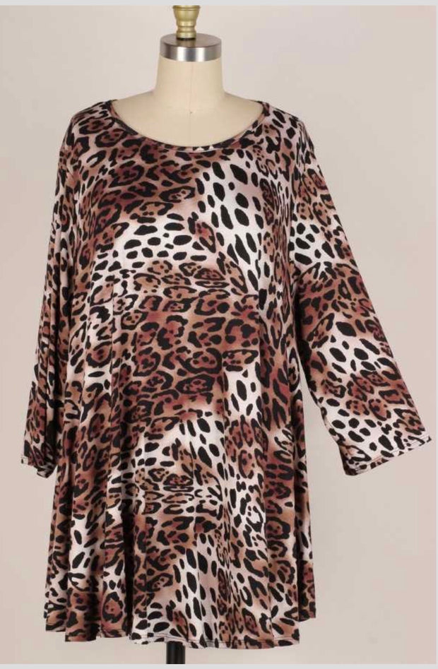 19 PLS-D {Wild Love} Brown/Black Leopard Print Top EXTENDED PLUS SIZE 3X 4X 5X