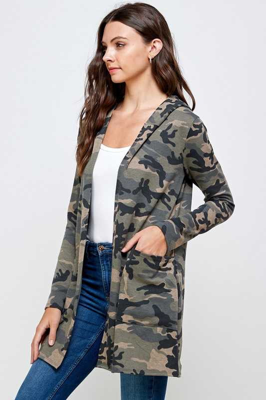 OT-Y {On Your Own} Olive Camo Hooded Cardigan  PLUS SIZE XL 2X 3X