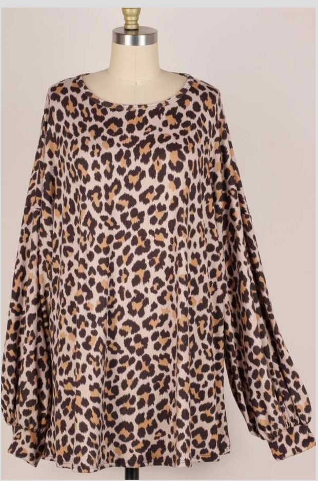 30 OR 37 PLS-E {Roam With You} Beige Leopard Print Top EXTENDED PLUS SIZE 3X 4X 5X